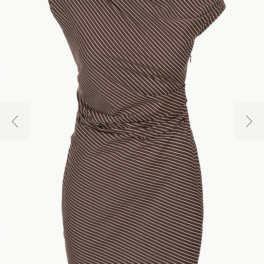STAUD One-Shoulder Brown Striped Dress - Picture 7 of 13